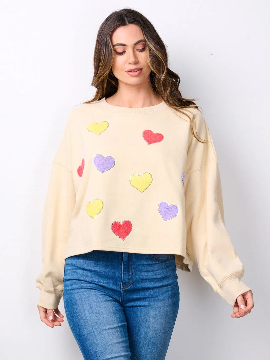 WOMEN'S LONG SLEEVE MULTI COLOR HEARTS SWEATER