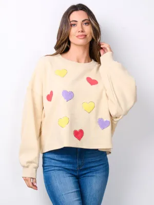 WOMEN'S LONG SLEEVE MULTI COLOR HEARTS SWEATER