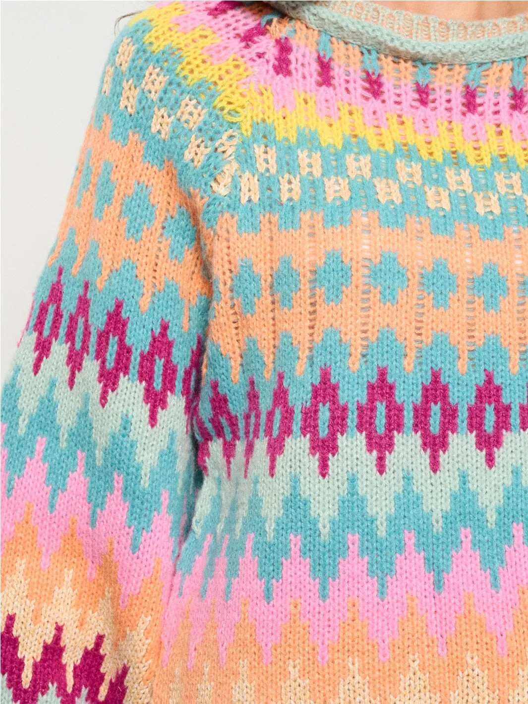 WOMEN'S LONG SLEEVE MULTI COLORS OVERSIZE KNIT PULLOVER SWEATER