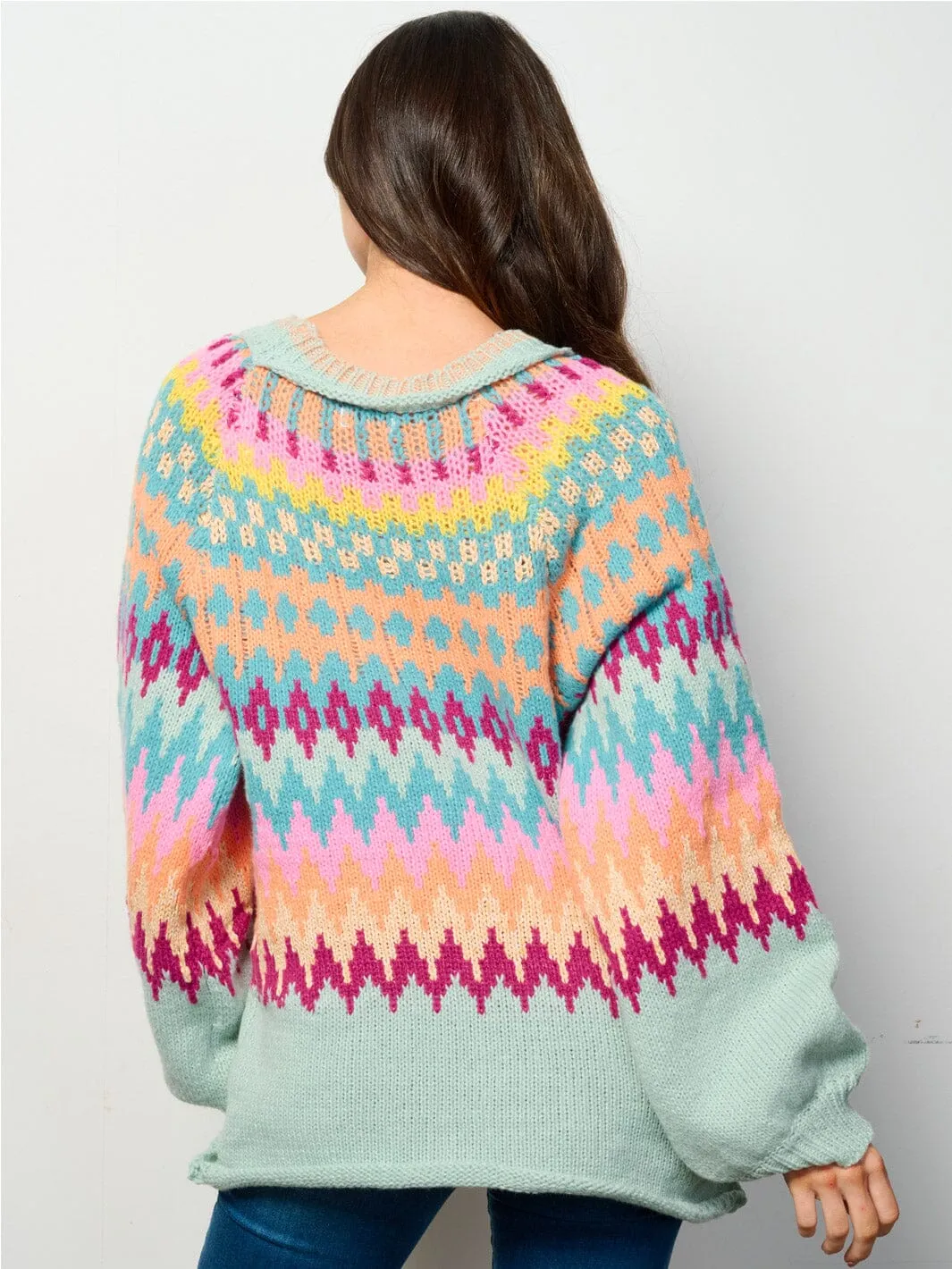 WOMEN'S LONG SLEEVE MULTI COLORS OVERSIZE KNIT PULLOVER SWEATER