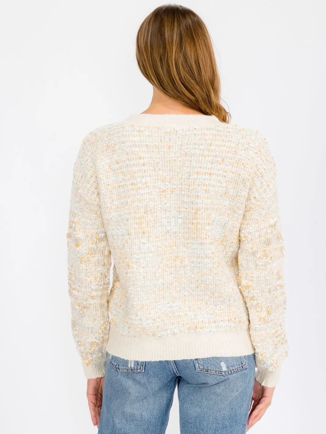 WOMEN'S LONG SLEEVE MULTI COLORS PRINTED PULLOVER SWEATER