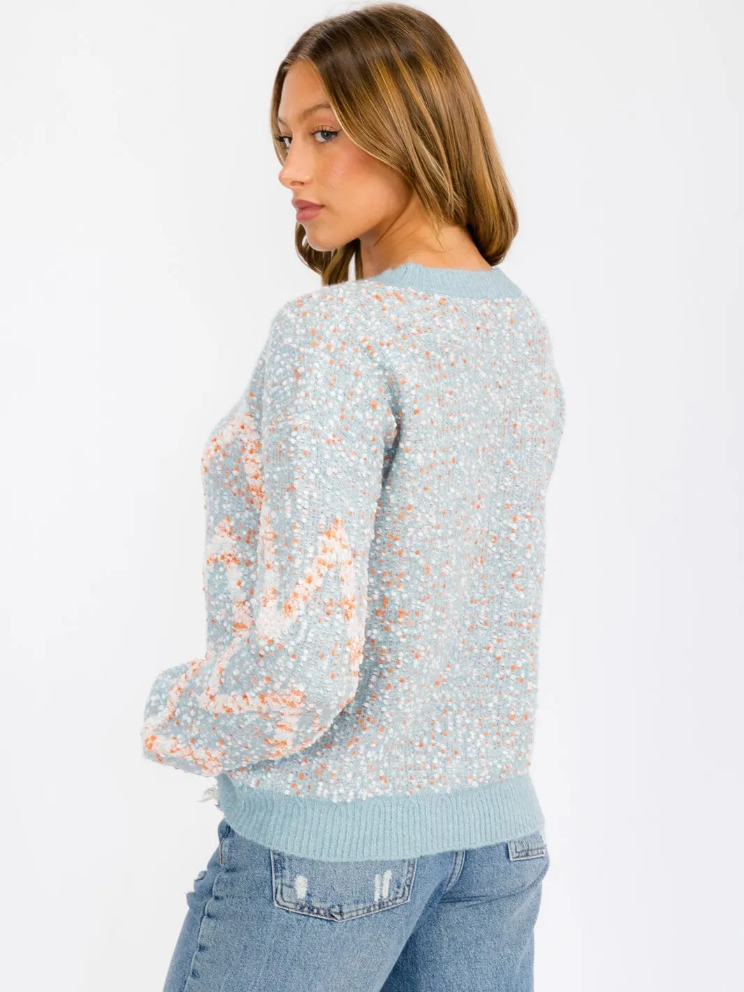 WOMEN'S LONG SLEEVE MULTI COLORS PRINTED PULLOVER SWEATER