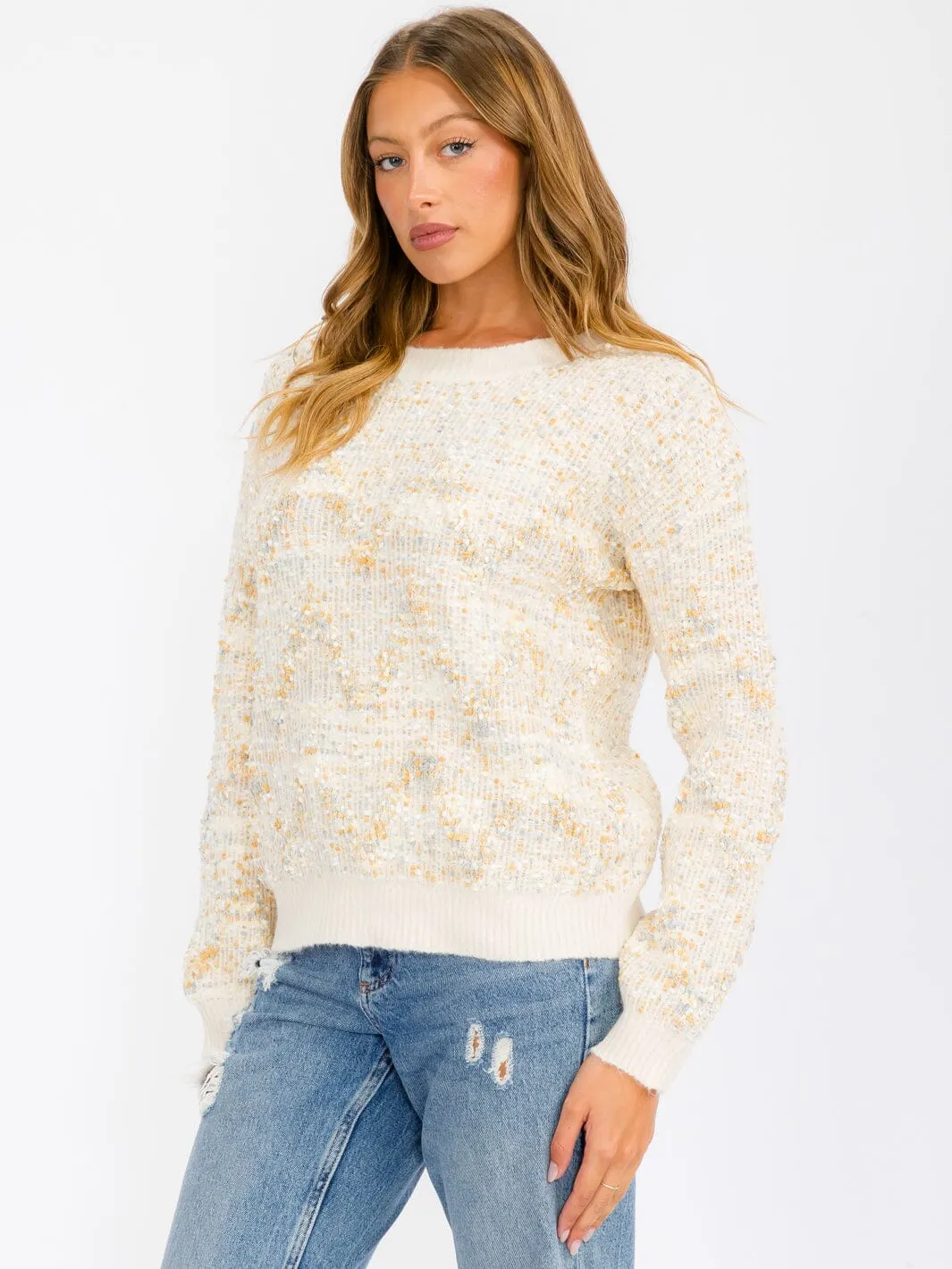 WOMEN'S LONG SLEEVE MULTI COLORS PRINTED PULLOVER SWEATER