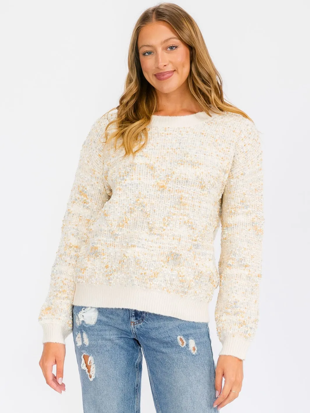 WOMEN'S LONG SLEEVE MULTI COLORS PRINTED PULLOVER SWEATER