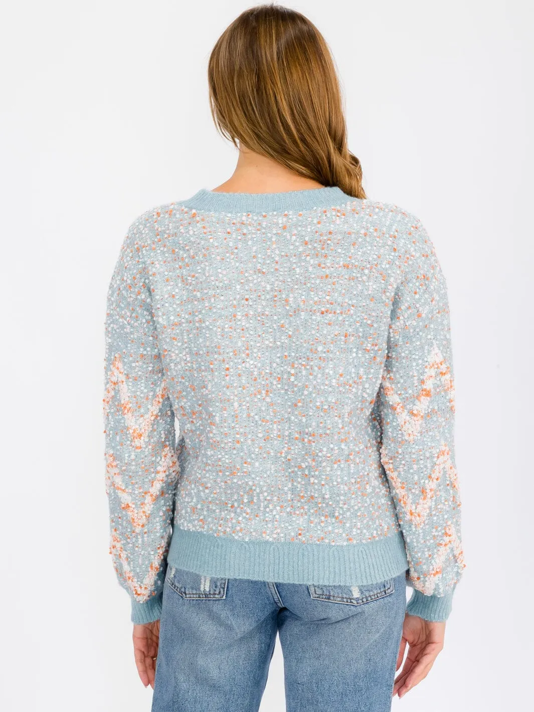 WOMEN'S LONG SLEEVE MULTI COLORS PRINTED PULLOVER SWEATER