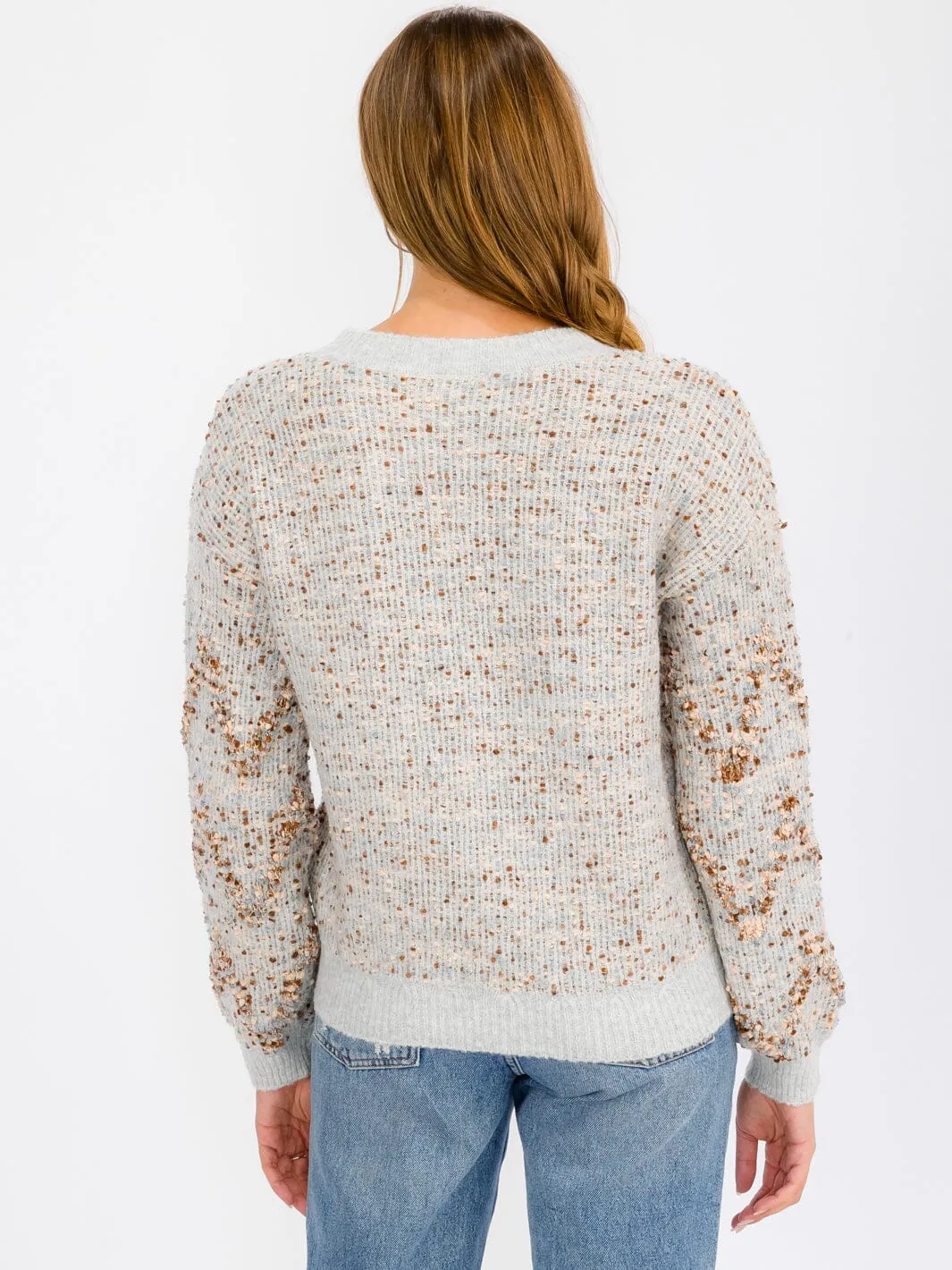 WOMEN'S LONG SLEEVE MULTI COLORS PRINTED PULLOVER SWEATER