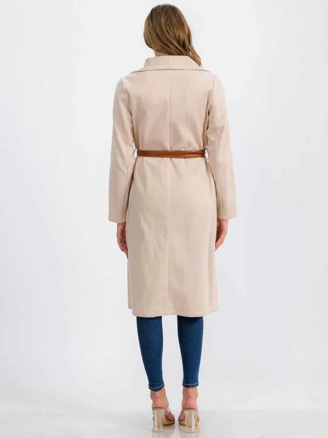 WOMEN'S LONG SLEEVE OPEN FRONT SELF TIE COAT