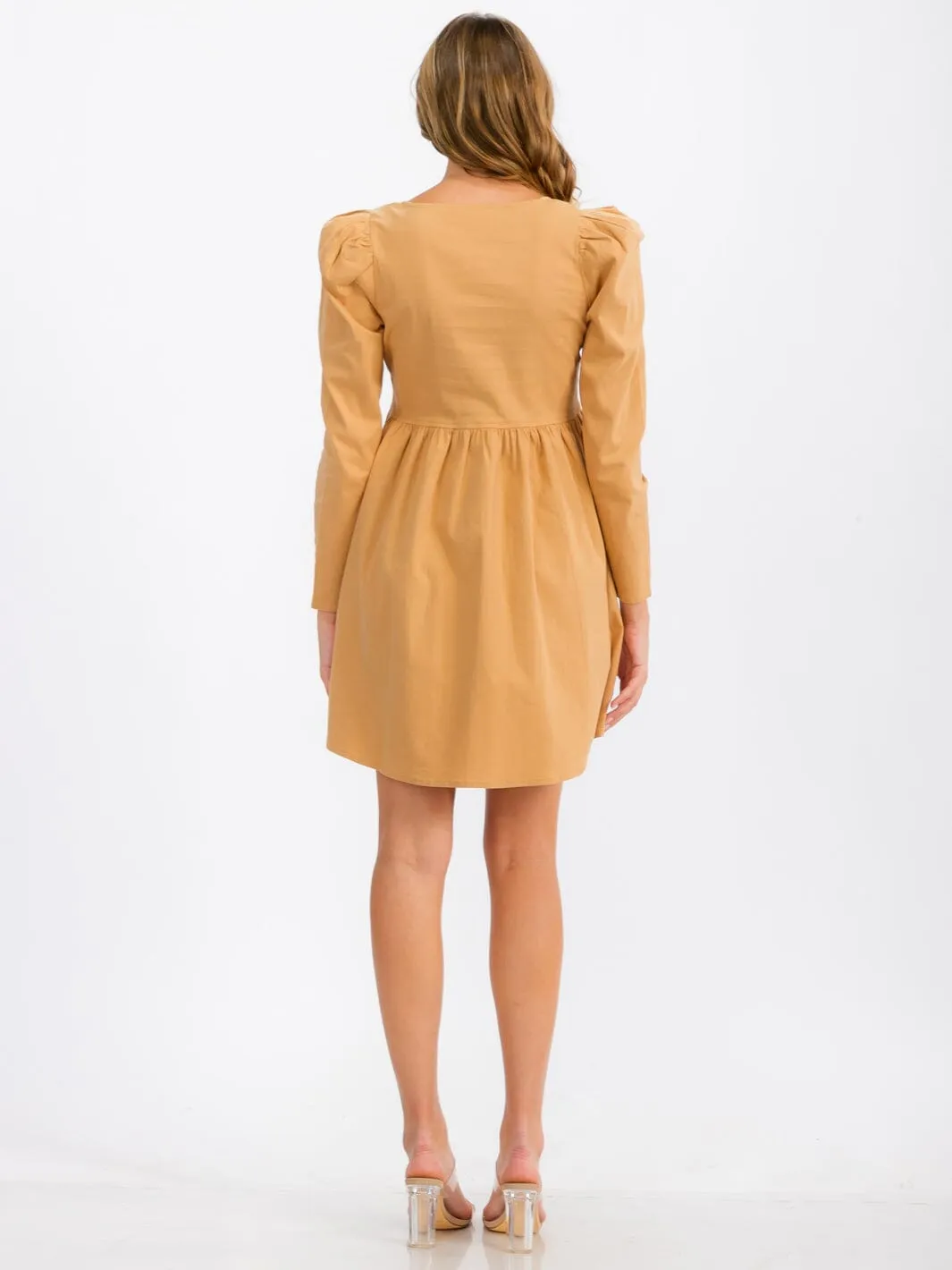 WOMEN'S LONG SLEEVE SQUARE NECK POCKETS TUNIC MINI DRESS