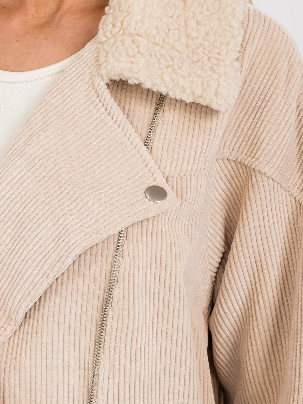WOMEN'S LONG SLEEVE ZIP UP FRONT POCKETS CORDUROY BELTED JACKET