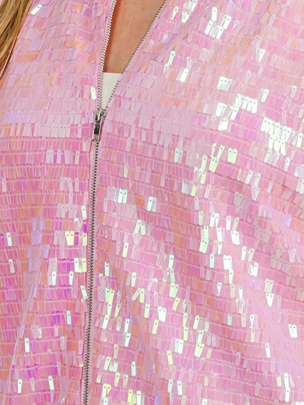 WOMEN'S LONG SLEEVE ZIPPER CLOSURE FRONT POCKETS SEQUINS JACKET