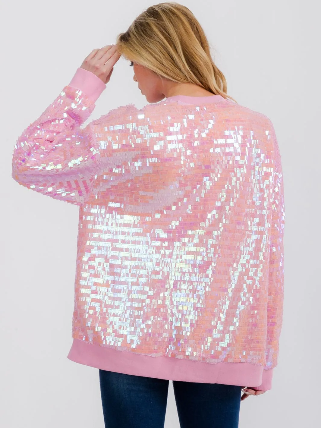 WOMEN'S LONG SLEEVE ZIPPER CLOSURE FRONT POCKETS SEQUINS JACKET