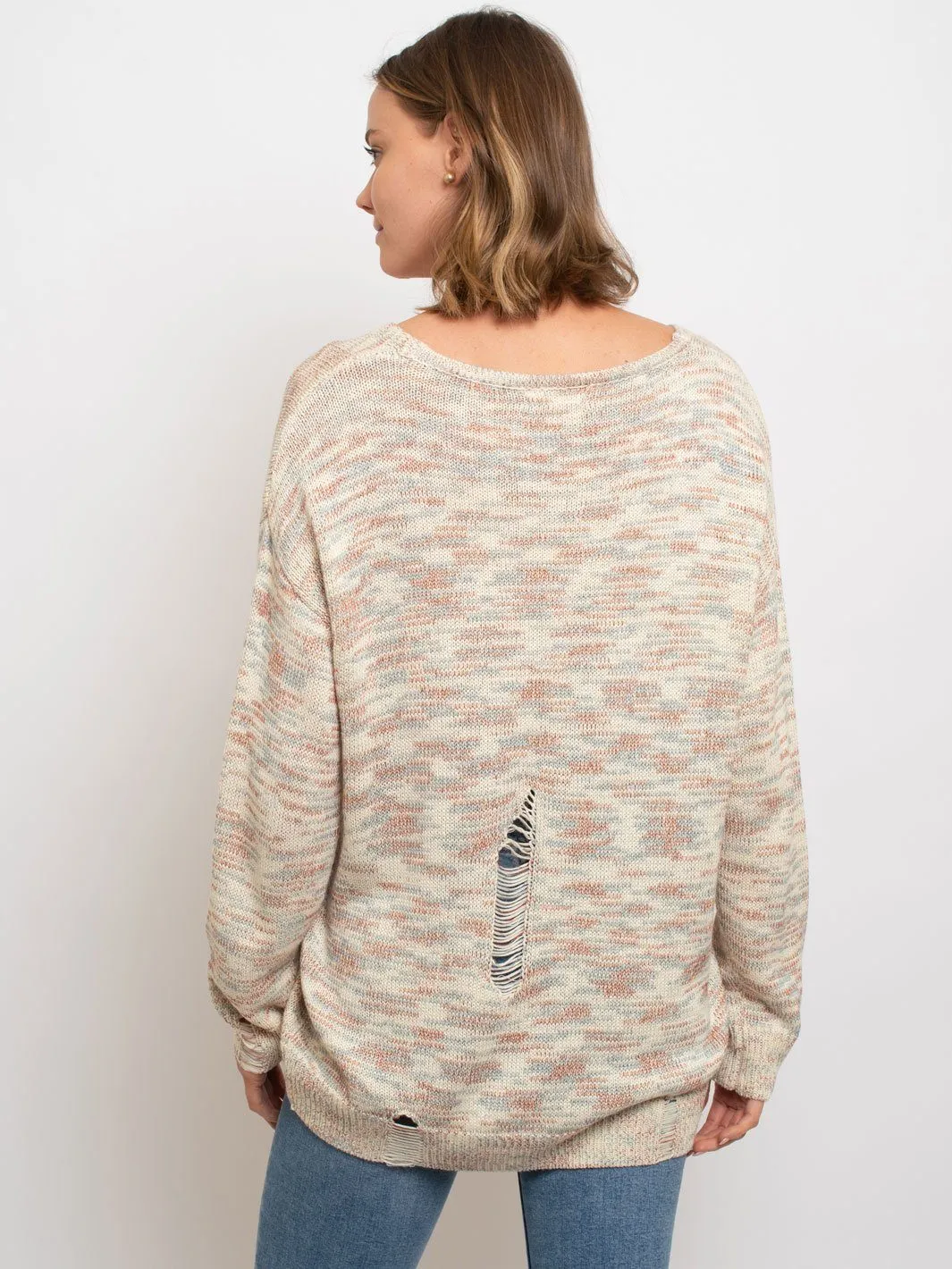 WOMEN'S MULTI COLOR DISTRESSED DETAIL SWEATER