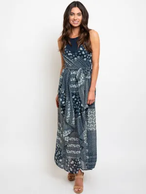 WOMEN'S NAVY MULTI PRINT MAXI DRESS