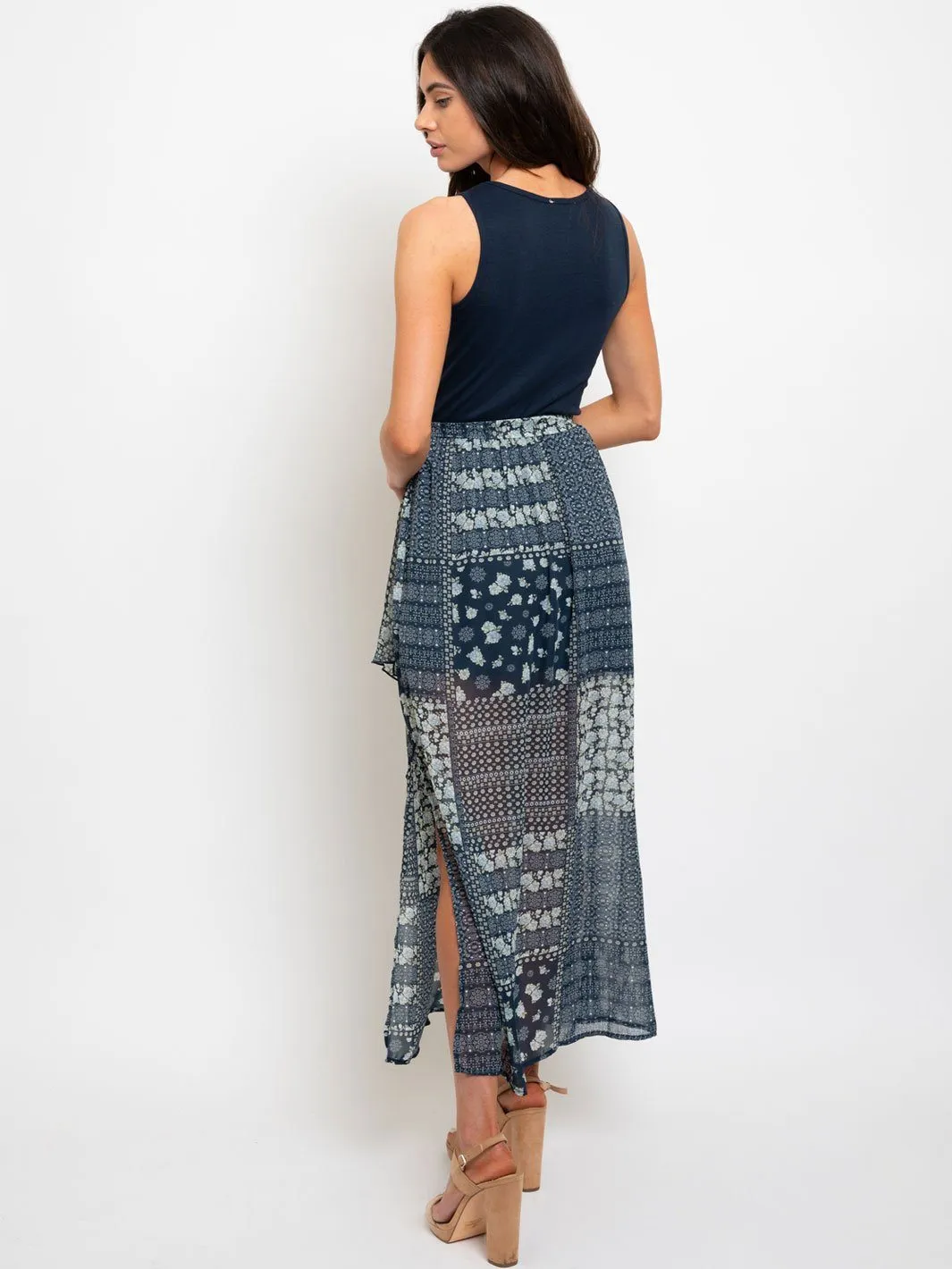 WOMEN'S NAVY MULTI PRINT MAXI DRESS