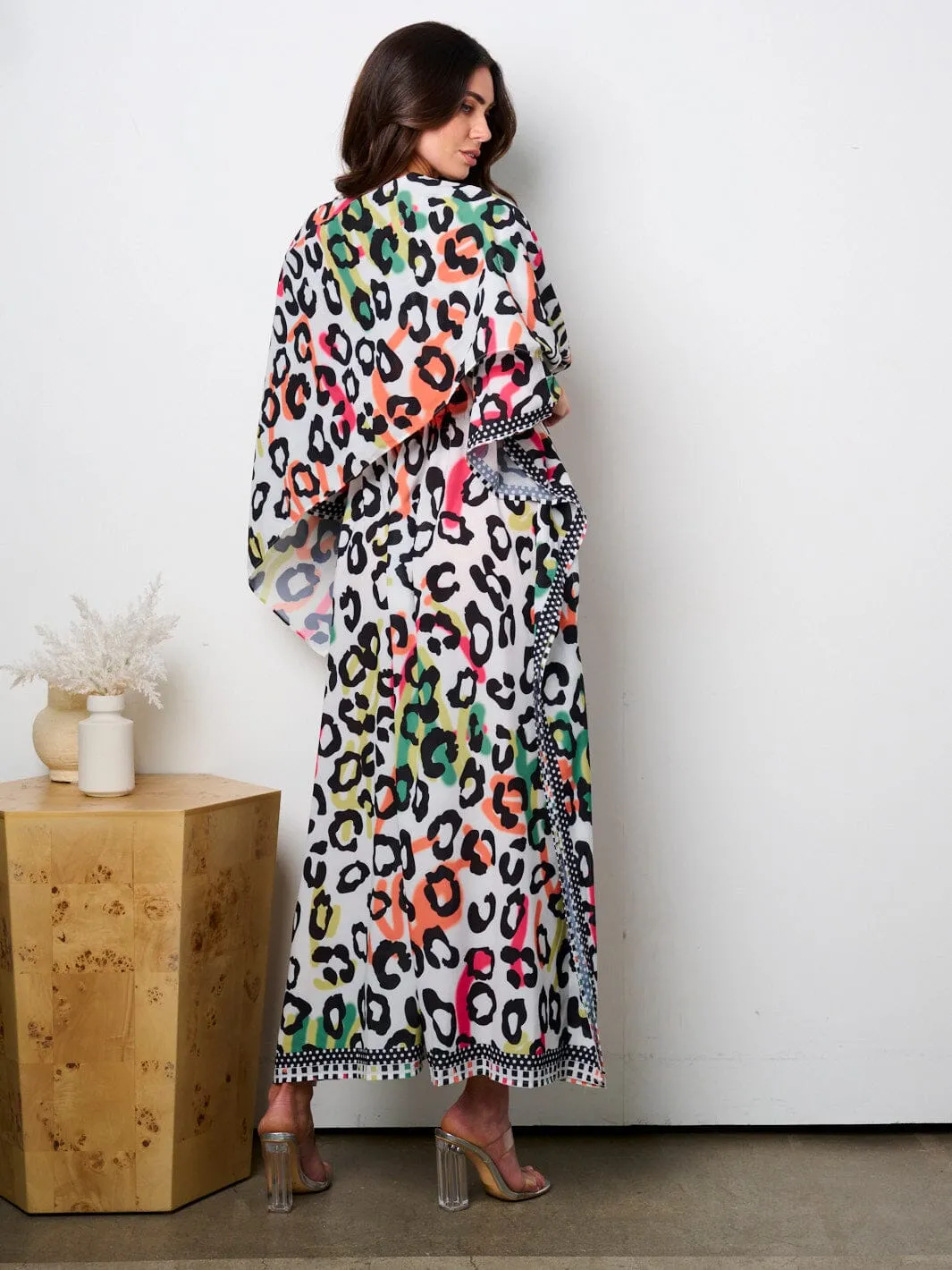 WOMEN'S SHORT SLEEVE V-NECK ANIMAL PRINT TUNIC MAXI DRESS