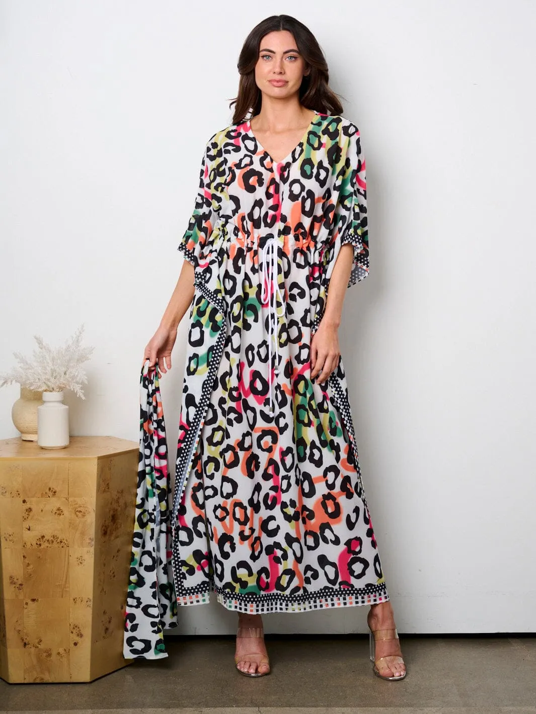 WOMEN'S SHORT SLEEVE V-NECK ANIMAL PRINT TUNIC MAXI DRESS