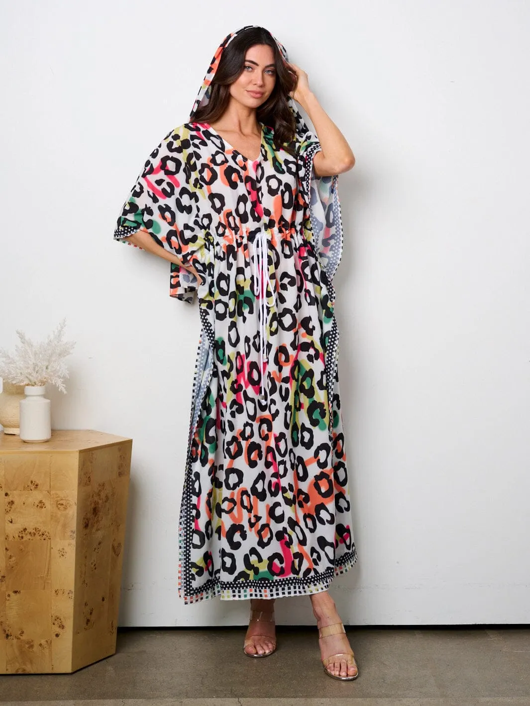 WOMEN'S SHORT SLEEVE V-NECK ANIMAL PRINT TUNIC MAXI DRESS