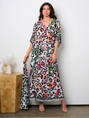 WOMEN'S SHORT SLEEVE V-NECK ANIMAL PRINT TUNIC MAXI DRESS