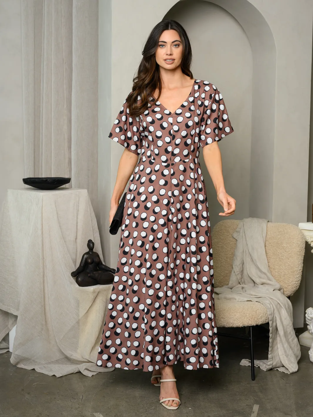 WOMEN'S SHORT SLEEVE V-NECK MAXI DRESS