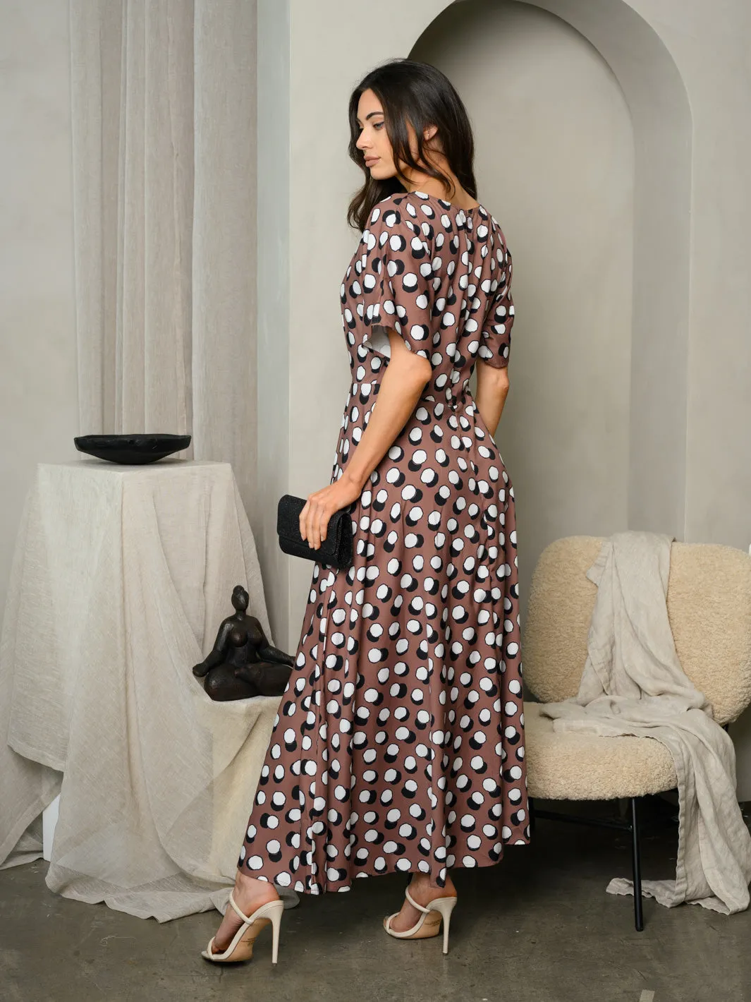 WOMEN'S SHORT SLEEVE V-NECK MAXI DRESS