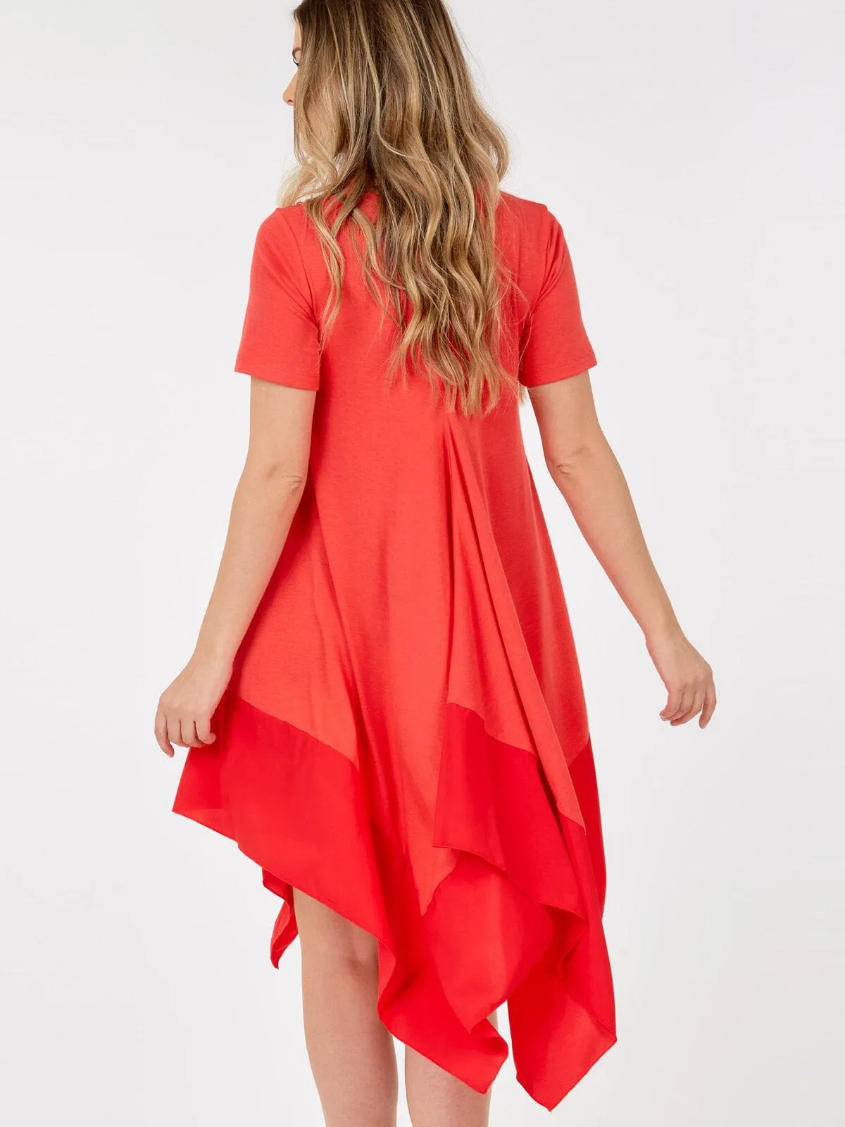 WOMEN'S SHORT SLEEVE V-NECK TUNIC FRONT POCKETS HIGH LOW MINI DRESS