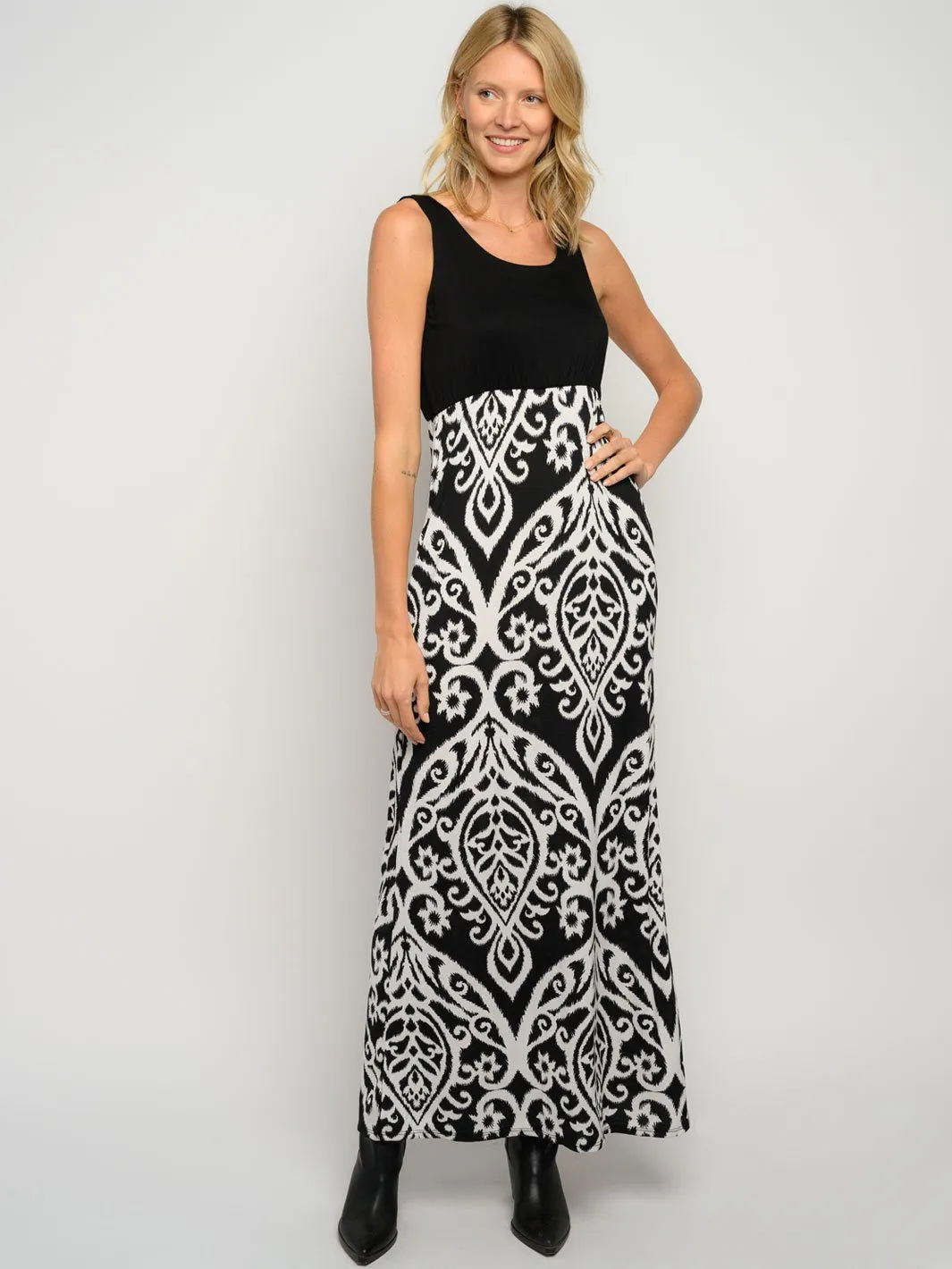 WOMEN'S SLEEVELESS PRINT WITH POCKETS MAXI DRESS